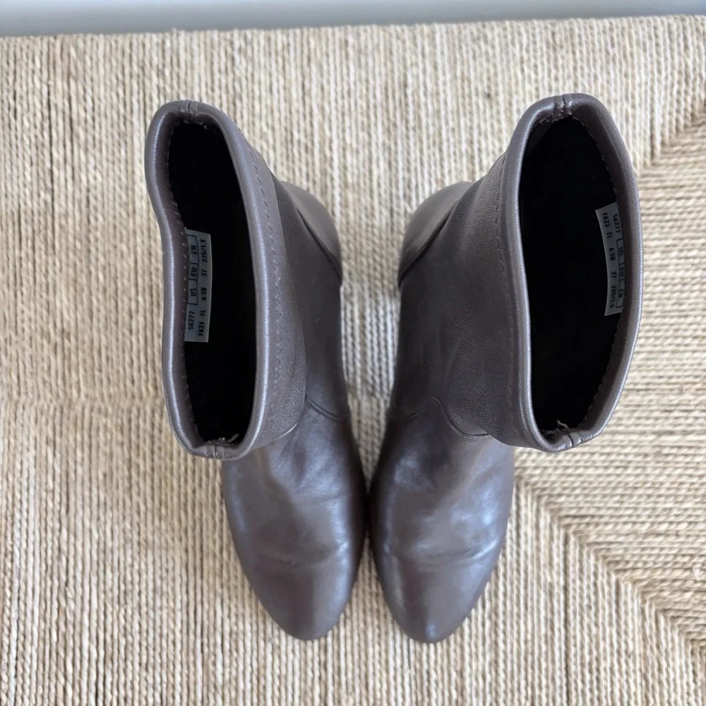 STUART WEITZMAN Lucie Block Heel Leather‎ Brown Boots S6277 US 6.5 EU 37 Pull-on